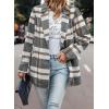imagePRETTYGARDEN Womens Plaid Shacket Jacket Trendy Casual Button Wool Blend Winter Tartan Trench Coat with PocketsShort Style Grey White
