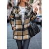 imagePRETTYGARDEN Womens Plaid Shacket Jacket Trendy Casual Button Wool Blend Winter Tartan Trench Coat with PocketsShort Style Khaki