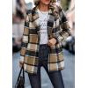 imagePRETTYGARDEN Womens Plaid Shacket Jacket Trendy Casual Button Wool Blend Winter Tartan Trench Coat with PocketsShort Style Khaki