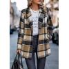 imagePRETTYGARDEN Womens Plaid Shacket Jacket Trendy Casual Button Wool Blend Winter Tartan Trench Coat with PocketsShort Style Khaki