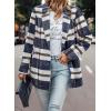 imagePRETTYGARDEN Womens Plaid Shacket Jacket Trendy Casual Button Wool Blend Winter Tartan Trench Coat with PocketsShort Style Navy Plaid