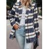 imagePRETTYGARDEN Womens Plaid Shacket Jacket Trendy Casual Button Wool Blend Winter Tartan Trench Coat with PocketsShort Style Navy Plaid
