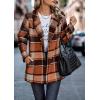 imagePRETTYGARDEN Womens Plaid Shacket Jacket Trendy Casual Button Wool Blend Winter Tartan Trench Coat with PocketsShort Style Orange