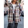 imagePRETTYGARDEN Womens Plaid Shacket Jacket Trendy Casual Button Wool Blend Winter Tartan Trench Coat with PocketsShort Style Pink