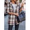 imagePRETTYGARDEN Womens Plaid Shacket Jacket Trendy Casual Button Wool Blend Winter Tartan Trench Coat with PocketsShort Style Pink