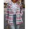 imagePRETTYGARDEN Womens Plaid Shacket Jacket Trendy Casual Button Wool Blend Winter Tartan Trench Coat with PocketsShort Style Pink White