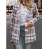 imagePRETTYGARDEN Womens Plaid Shacket Jacket Trendy Casual Button Wool Blend Winter Tartan Trench Coat with PocketsShort Style Pink White