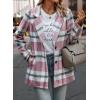 imagePRETTYGARDEN Womens Plaid Shacket Jacket Trendy Casual Button Wool Blend Winter Tartan Trench Coat with PocketsShort Style Pink White