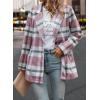 imagePRETTYGARDEN Womens Plaid Shacket Jacket Trendy Casual Button Wool Blend Winter Tartan Trench Coat with PocketsShort Style Pink White