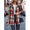 imagePRETTYGARDEN Womens Plaid Shacket Jacket Trendy Casual Button Wool Blend Winter Tartan Trench Coat with PocketsShort Style Red