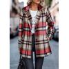 imagePRETTYGARDEN Womens Plaid Shacket Jacket Trendy Casual Button Wool Blend Winter Tartan Trench Coat with PocketsShort Style Red