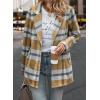 imagePRETTYGARDEN Womens Plaid Shacket Jacket Trendy Casual Button Wool Blend Winter Tartan Trench Coat with PocketsShort Style Yellow Plaid