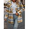 imagePRETTYGARDEN Womens Plaid Shacket Jacket Trendy Casual Button Wool Blend Winter Tartan Trench Coat with PocketsShort Style Yellow Plaid