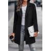 imagePRETTYGARDEN Womens Plaid Shacket Jacket Trendy Casual Button Wool Blend Winter Tartan Trench Coat with PocketsSolid Black