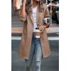 imagePRETTYGARDEN Womens Plaid Shacket Jacket Trendy Casual Button Wool Blend Winter Tartan Trench Coat with PocketsSolid Camel