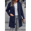 imagePRETTYGARDEN Womens Plaid Shacket Jacket Trendy Casual Button Wool Blend Winter Tartan Trench Coat with PocketsSolid Navy