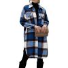 imagePRETTYGARDEN Womens 2025 Plaid Shacket Jacket Long Sleeve Button Down Shirts Fashion Winter Wool CoatsDark Blue