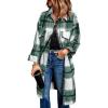 imagePRETTYGARDEN Womens 2025 Plaid Shacket Jacket Long Sleeve Button Down Shirts Fashion Winter Wool CoatsGreen