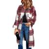 imagePRETTYGARDEN Womens 2025 Plaid Shacket Jacket Long Sleeve Button Down Shirts Fashion Winter Wool CoatsRed