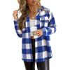 imagePRETTYGARDEN Womens Fall Clothes Plaid Shacket Jacket Trendy Casual Long Sleeve Button Down Flannel Shirts Fashion BlousePlaid Blue White