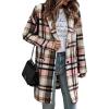 imagePRETTYGARDEN Womens Plaid Shacket Jacket Trendy Casual Button Wool Blend Winter Tartan Trench Coat with PocketsPink