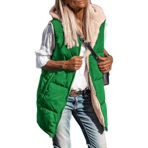 imagePRETTYGARDEN Womens 2025 Fall Reversible Vests Sleeveless Fleece Jacket Zip Up Hoodie Pockets Long Warm Winter Coat OuterwearGreen