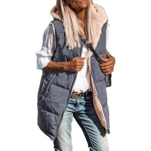 imagePRETTYGARDEN Womens 2025 Fall Reversible Vests Sleeveless Fleece Jacket Zip Up Hoodie Pockets Long Warm Winter Coat OuterwearGrey Blue