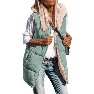 imagePRETTYGARDEN Womens 2025 Fall Reversible Vests Sleeveless Fleece Jacket Zip Up Hoodie Pockets Long Warm Winter Coat OuterwearGrey Green