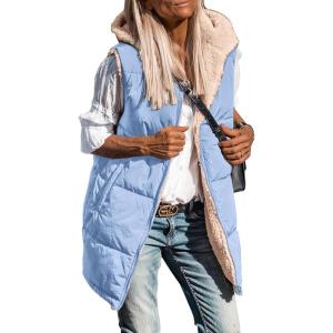 imagePRETTYGARDEN Womens 2025 Fall Reversible Vests Sleeveless Fleece Jacket Zip Up Hoodie Pockets Long Warm Winter Coat OuterwearLight Blue