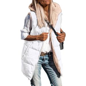 imagePRETTYGARDEN Womens 2025 Fall Reversible Vests Sleeveless Fleece Jacket Zip Up Hoodie Pockets Long Warm Winter Coat OuterwearWhite