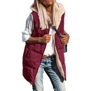 imagePRETTYGARDEN Womens 2025 Fall Reversible Vests Sleeveless Fleece Jacket Zip Up Hoodie Pockets Long Warm Winter Coat OuterwearWine Red