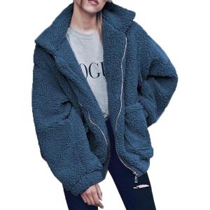 imagePRETTYGARDEN Womens Fashion Winter Coat Sherpa Fleece Faux Fur Shearling Oversized Trendy Jackets Warm OuterwearBlue