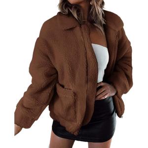imagePRETTYGARDEN Womens Fashion Winter Coat Sherpa Fleece Faux Fur Shearling Oversized Trendy Jackets Warm OuterwearBrown