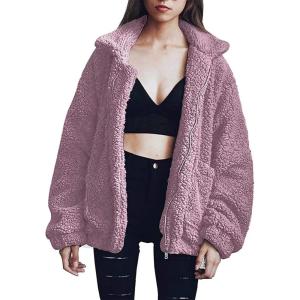 imagePRETTYGARDEN Womens Fashion Winter Coat Sherpa Fleece Faux Fur Shearling Oversized Trendy Jackets Warm OuterwearDark Pink