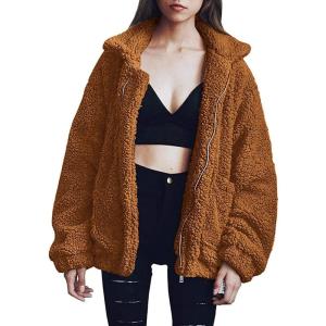 imagePRETTYGARDEN Womens Fashion Winter Coat Sherpa Fleece Faux Fur Shearling Oversized Trendy Jackets Warm OuterwearGolden