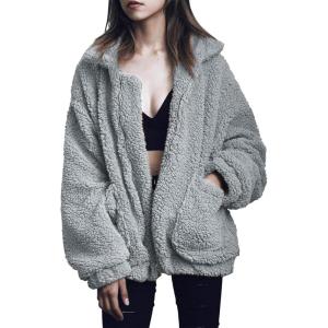 imagePRETTYGARDEN Womens Fashion Winter Coat Sherpa Fleece Faux Fur Shearling Oversized Trendy Jackets Warm OuterwearGrey
