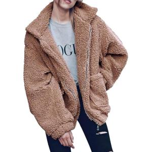imagePRETTYGARDEN Womens Fashion Winter Coat Sherpa Fleece Faux Fur Shearling Oversized Trendy Jackets Warm OuterwearKhaki
