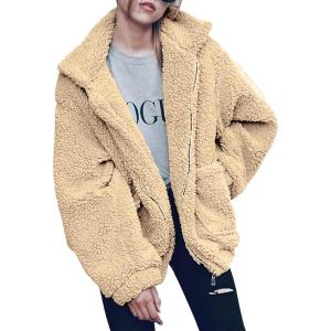 imagePRETTYGARDEN Womens Fashion Winter Coat Sherpa Fleece Faux Fur Shearling Oversized Trendy Jackets Warm OuterwearStyle One Apricot
