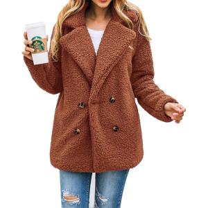 imagePRETTYGARDEN Womens Fashion Winter Coat Sherpa Fleece Faux Fur Shearling Oversized Trendy Jackets Warm OuterwearStyle Two Brown
