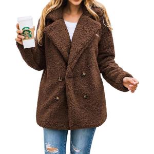 imagePRETTYGARDEN Womens Fashion Winter Coat Sherpa Fleece Faux Fur Shearling Oversized Trendy Jackets Warm OuterwearStyle Two Coffee
