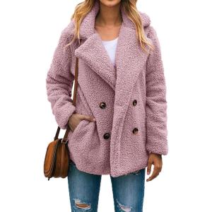 imagePRETTYGARDEN Womens Fashion Winter Coat Sherpa Fleece Faux Fur Shearling Oversized Trendy Jackets Warm OuterwearStyle Two Pink
