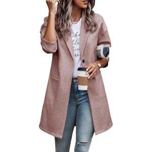imagePRETTYGARDEN Womens Plaid Shacket Jacket Trendy Casual Button Wool Blend Winter Tartan Trench Coat with PocketsSolid Pink