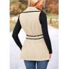imagePRETTYGARDEN Womens 2025 Tweed Vest Jackets Sleeveless Lapel Button Front Belt Color Block Winter Cardigan OuterwearApricot
