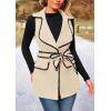 imagePRETTYGARDEN Womens 2025 Tweed Vest Jackets Sleeveless Lapel Button Front Belt Color Block Winter Cardigan OuterwearApricot