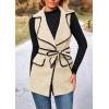 imagePRETTYGARDEN Womens 2025 Tweed Vest Jackets Sleeveless Lapel Button Front Belt Color Block Winter Cardigan OuterwearApricot