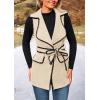 imagePRETTYGARDEN Womens 2025 Tweed Vest Jackets Sleeveless Lapel Button Front Belt Color Block Winter Cardigan OuterwearApricot