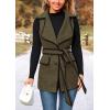 imagePRETTYGARDEN Womens 2025 Tweed Vest Jackets Sleeveless Lapel Button Front Belt Color Block Winter Cardigan OuterwearArmy Green