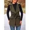 imagePRETTYGARDEN Womens 2025 Tweed Vest Jackets Sleeveless Lapel Button Front Belt Color Block Winter Cardigan OuterwearArmy Green