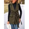 imagePRETTYGARDEN Womens 2025 Tweed Vest Jackets Sleeveless Lapel Button Front Belt Color Block Winter Cardigan OuterwearArmy Green