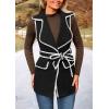 imagePRETTYGARDEN Womens 2025 Tweed Vest Jackets Sleeveless Lapel Button Front Belt Color Block Winter Cardigan OuterwearBlack